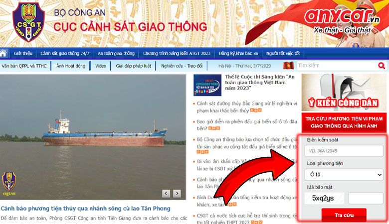 Cách tra cứu phạt nguội trên website Cục Cảnh sát giao thông