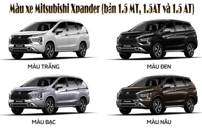Mitsubishi Xpander 2024 có 04 màu: Đen, trắng, bạc và nâu