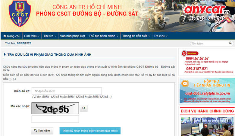 Tra cứu phạt nguội trên website của Sở Giao Thông Vận Tải Thành Phố Hồ Chí Minh